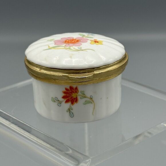 Vtg Hammersley Round Floral Hinged Trinket Pill Box Fine Bone China England Glam - Picture 10 of 15